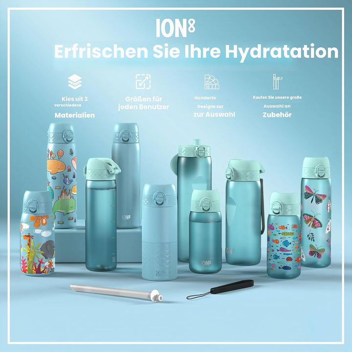 Ion8 1 Liter Edelstahl Trinkflasche, Auslaufsicher, Einhandöffnung, Sichere Verriegelung, Spülmaschi