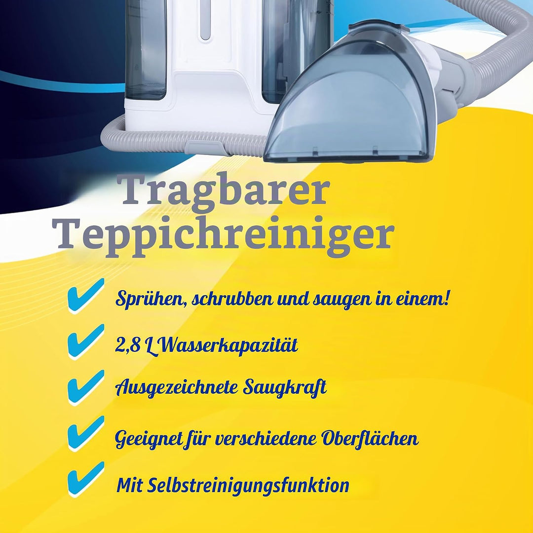 CleanRite® Nasssauger für Teppich und Polster | Waschsauger mit Wasserkapazität von 2,8 Litern | Tep