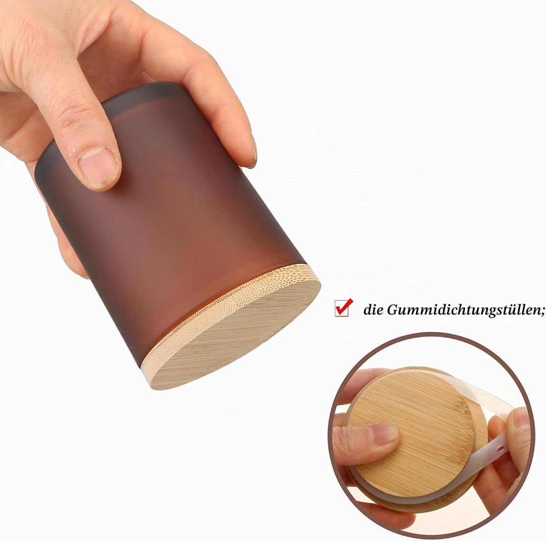 MILIVIXAY 12 Stück 200 ml mattiertes bernsteinfarbenes dickes Glas Kerzengläser mit Deckel – leere K