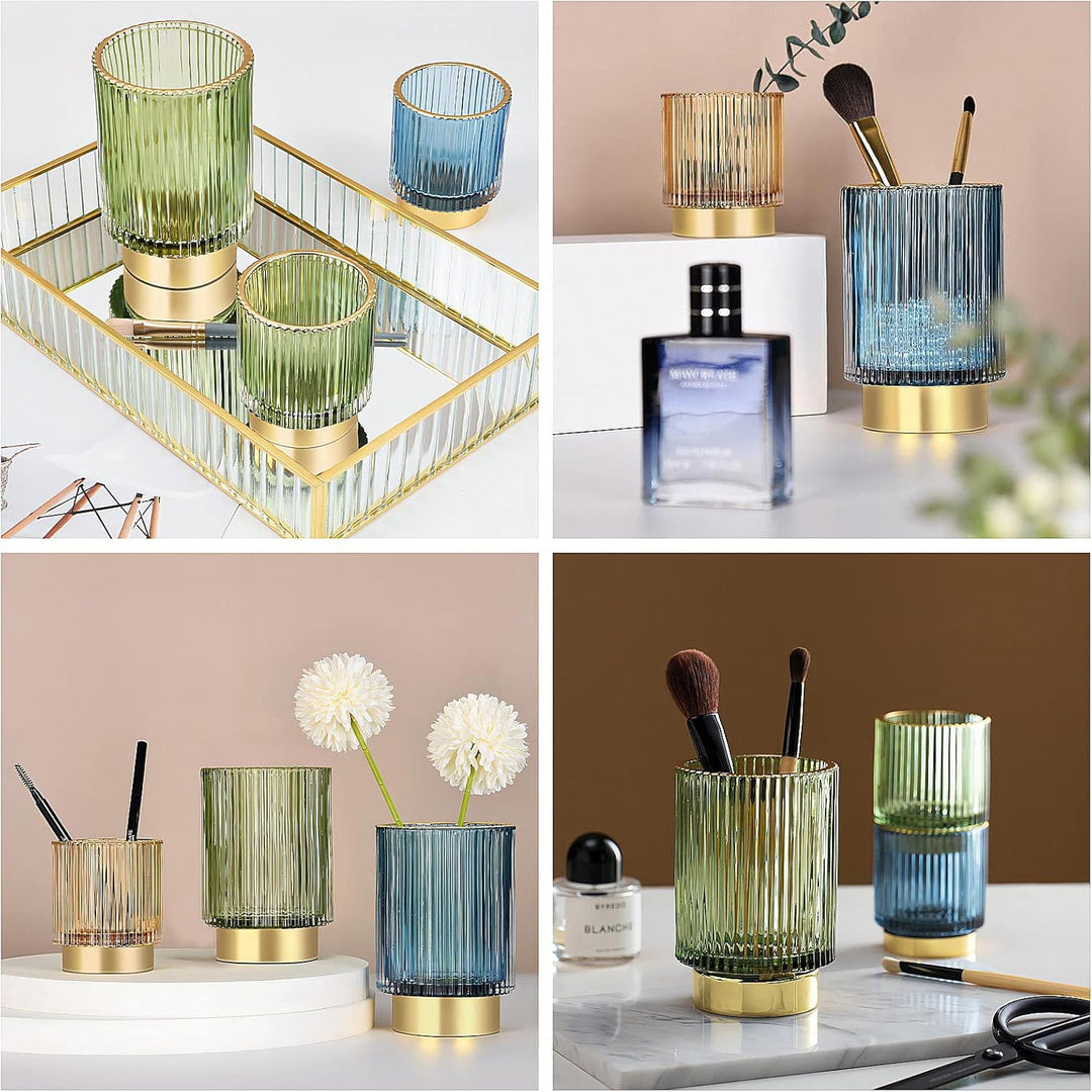 DASITON Make up Pinsel Organizer,Kosmetik Organizer Gold,Pinsel Organizer aus Glas,Pinselhalter Kosm