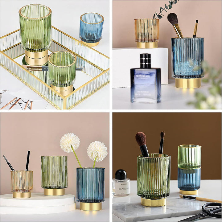 DASITON Make up Pinsel Organizer,Kosmetik Organizer Gold,Pinsel Organizer aus Glas,Pinselhalter Kosm