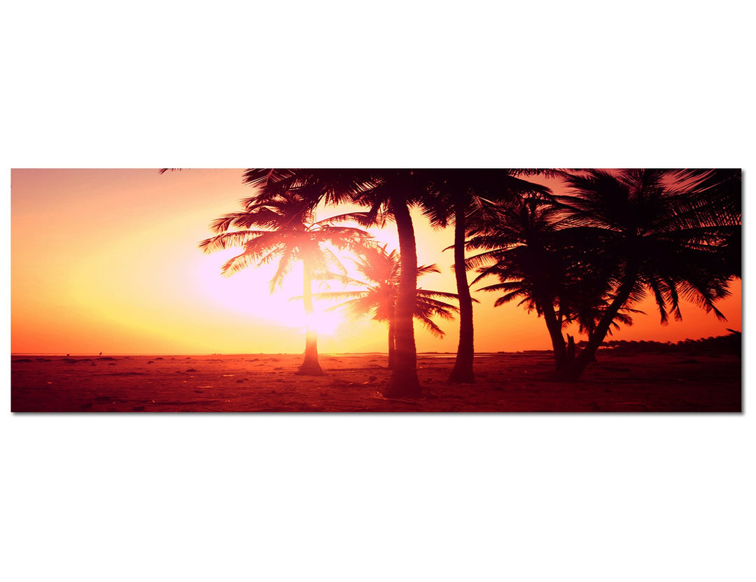 Paul Sinus Art Panoramabild auf Leinwand und Keilrahmen 150x50cm Tropen Palmen Strand Sonnenuntergan