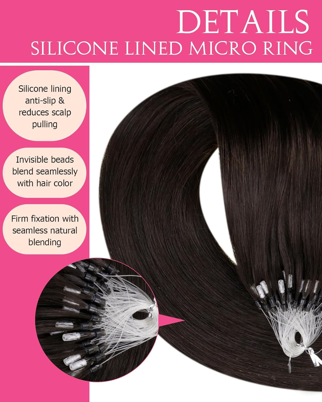 Hetto Microring Echthaar Extensions Dunkelstes Braun Echthaar Micro Ring Extensions Remy Microring E