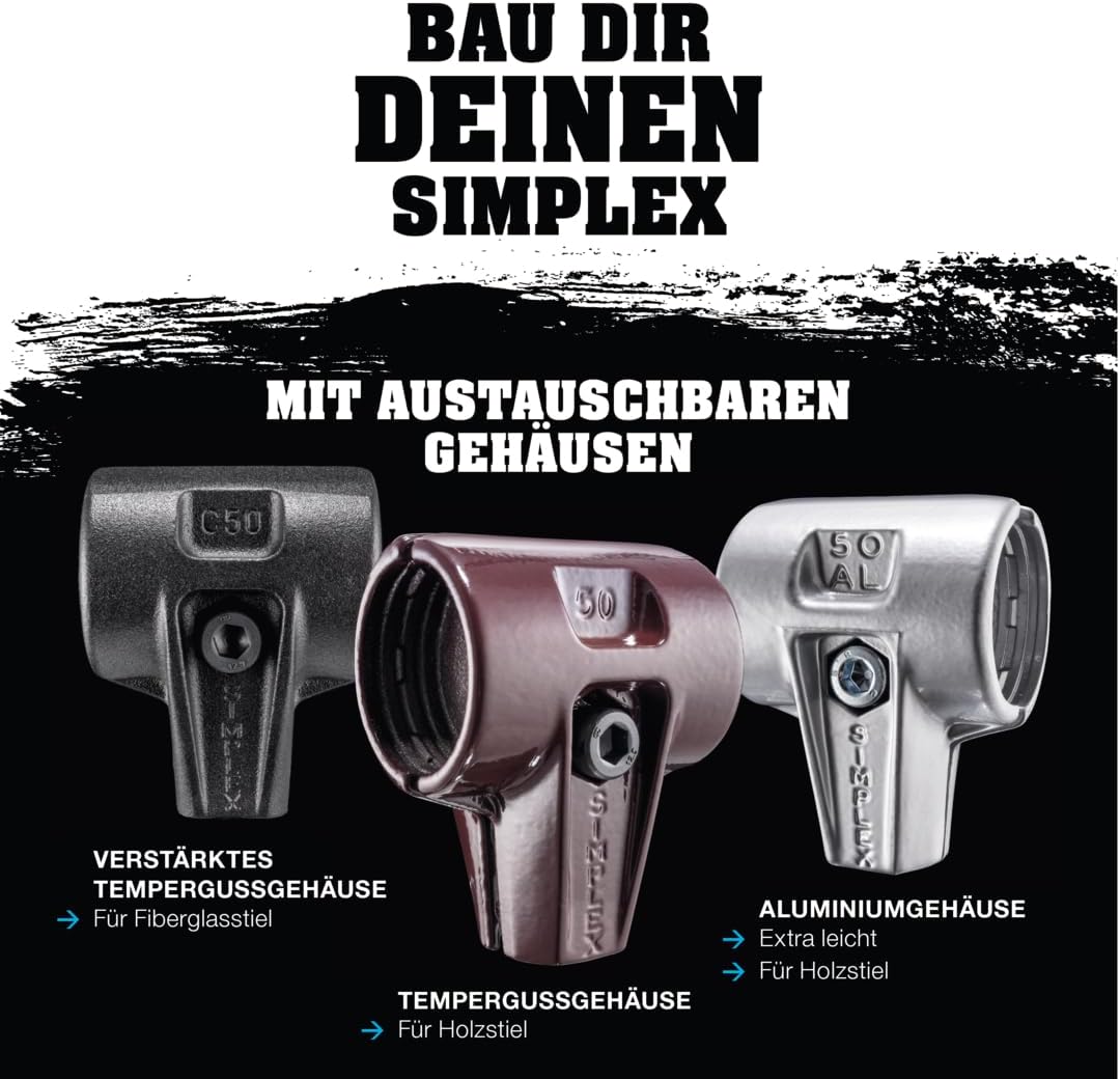 SIMPLEX-Schonhammer mit Stahlgussgehäuse und Holzstiel, Ø 60, Weichmetall Ø=60 mm, Ø=60 mm