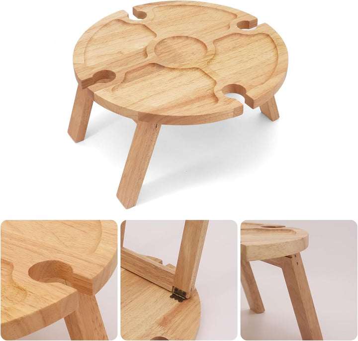 Buwico Klappbarer Picknicktisch aus Holz, Faltbarer Picknicktisch, mit Rotweinglashalter, Outdoor We