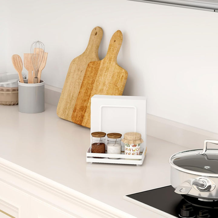 Serviettenhalter Weiss,Serviettenhalter aus Metall & Holz Serviettenspender mit Caddy für Tisch Küch