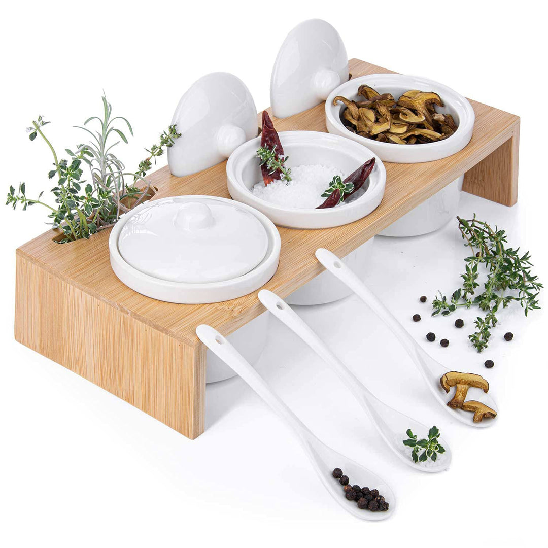 Dip-Schälchen Servierschalen Set aus Porzellan-Schalen mit Löffeln und Deckeln; 3 Schälchen im Servi