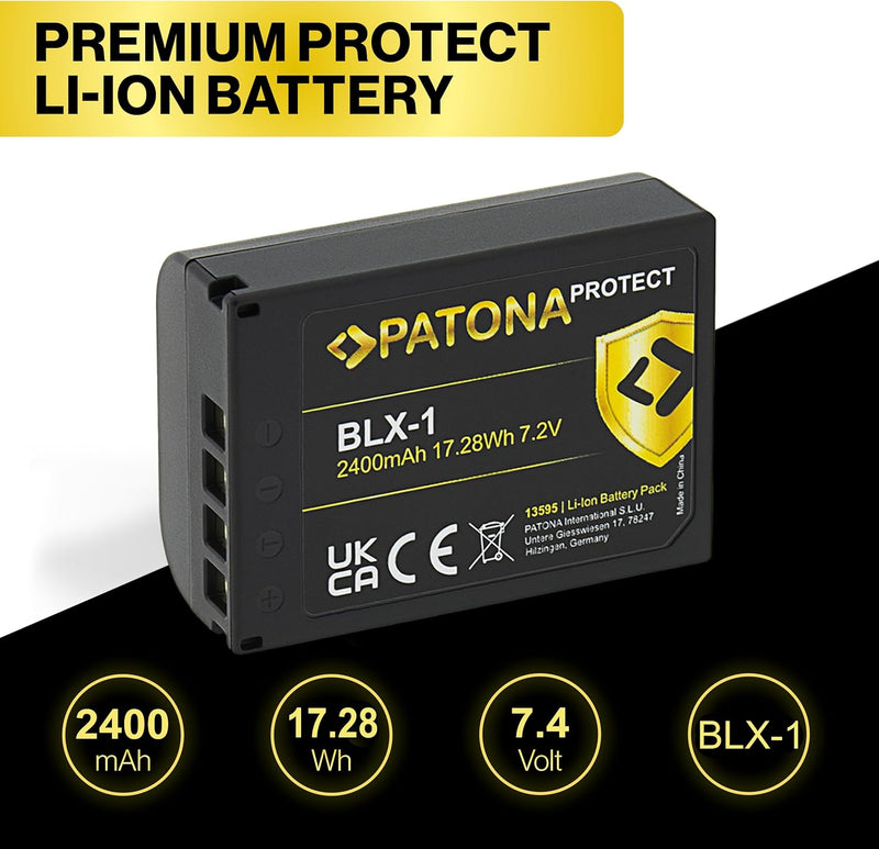 PATONA Protect BLX-1 Akku (2400mAh) mit NTC-Sensor und V1 Gehäuse - für OM-1 1x BLX1, 1x BLX1