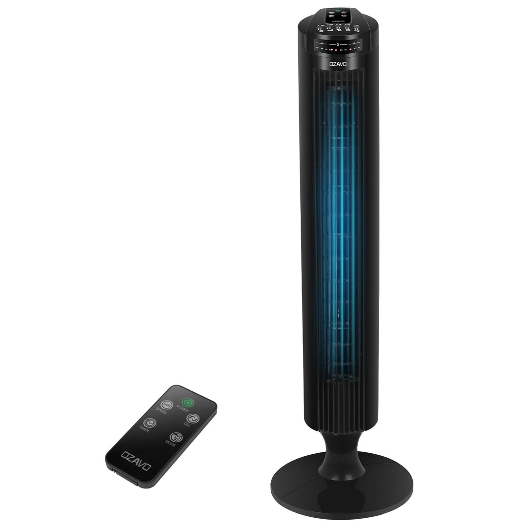 OZAVO Turmventilator, Tower-Ventilator mit Fernbedienung, 3 Laufgeschwindigkeiten und Auto-Funktion,