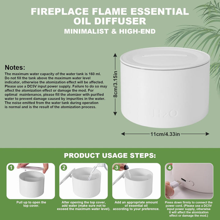 Vulkan Luftbefeuchter Flammen Aroma Diffusor: 160 ml Ultra-Leiser Kaltnebel-Diffusor mit 7 Flammenef