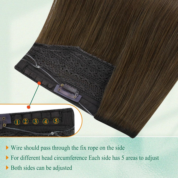 Easyouth Draht Extensions Echthaar Fish Line Draht on Haar 18 Zoll 80g Farbe Mittelbraun Extensions