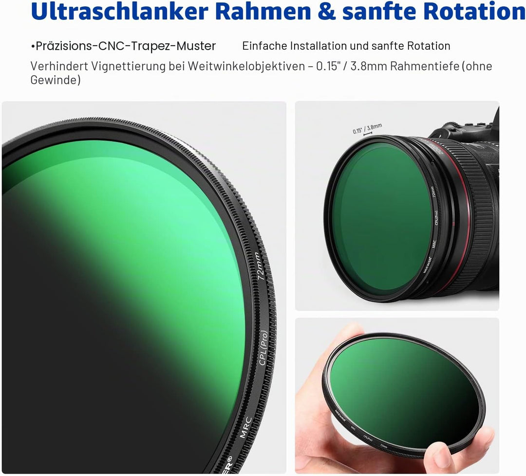 NEEWER 72mm Polarisationsfilter(Polfilter),CPL Filter mit 30 lagiger Mehrschicht Polarisationsfolie,
