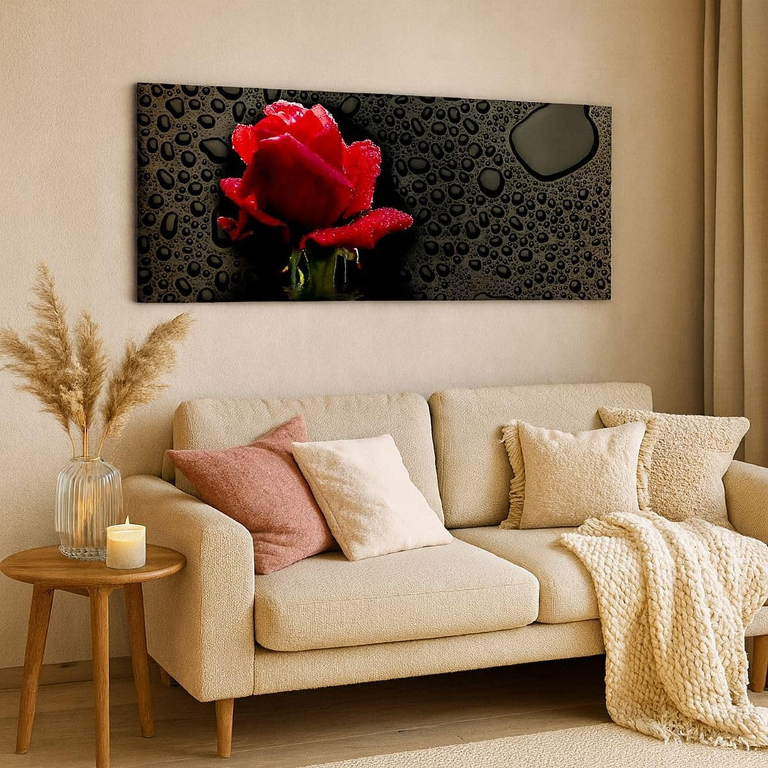 Panorama Bilder auf Leinwand 100x40cm Leinwandbild Blume rote rose wasser tau Gross Wanddeko Bild Sc