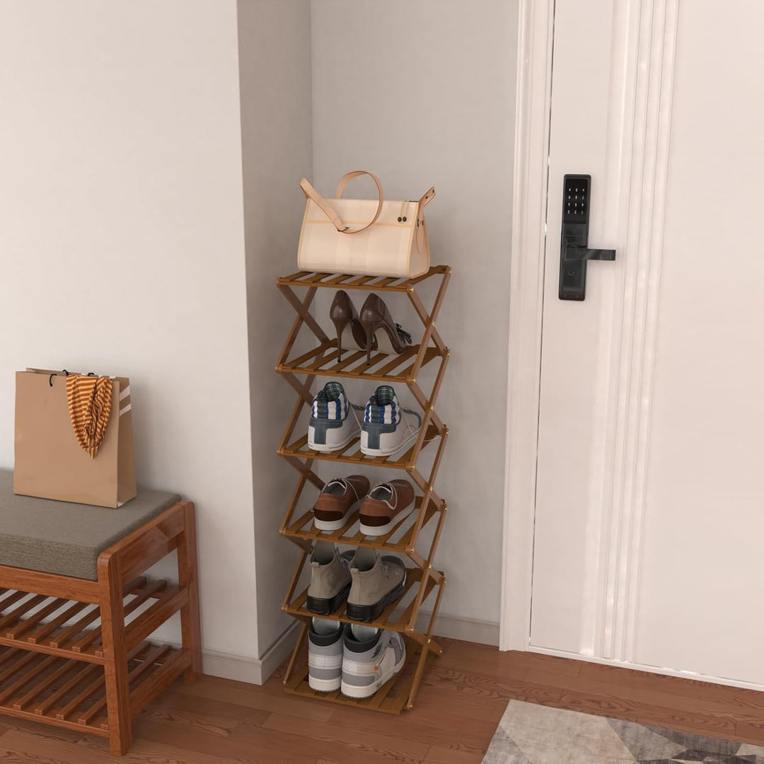 OHMG Regal aus Bambus mit 6 Etagen, faltbar, Organizer aus Bambus, ideal für Schuhregal, im Badezimm