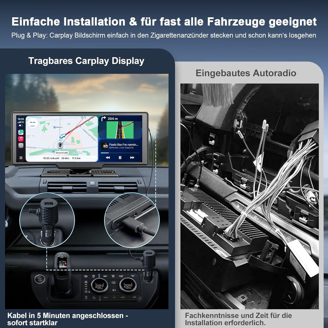 Carplay Display für Apple Car Play Android Auto 10,26 Zoll Tragbares Wireless CarPlay mit 1080P Rück