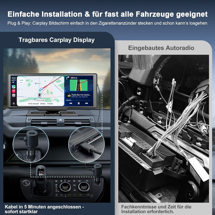 Carplay Display für Apple Car Play Android Auto 10,26 Zoll Tragbares Wireless CarPlay mit 1080P Rück