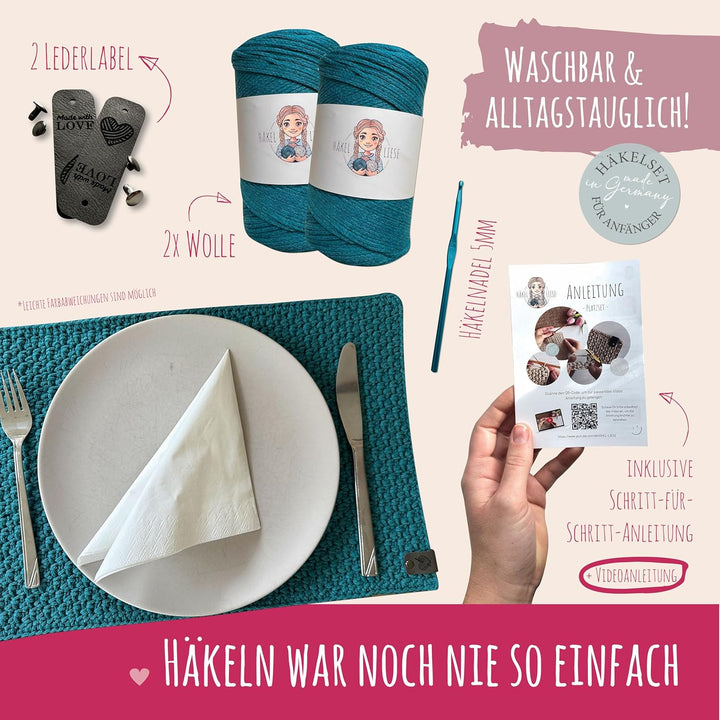HÄKEL LIESE Häkelset für Anfänger – Platzsets häkeln & Tischsets Stoff selbst machen | DIY Häkelset