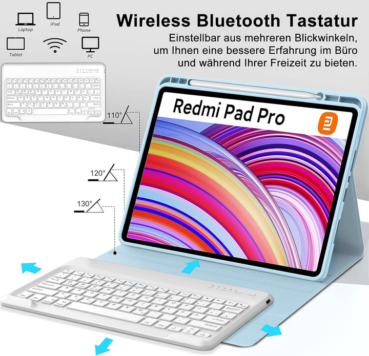 Tastatur für Redmi Pad Pro 12.1"/Xiaomi Poco Pad 2024, Hülle mit Tastatur für Xiaomi Redmi Pad Pro M
