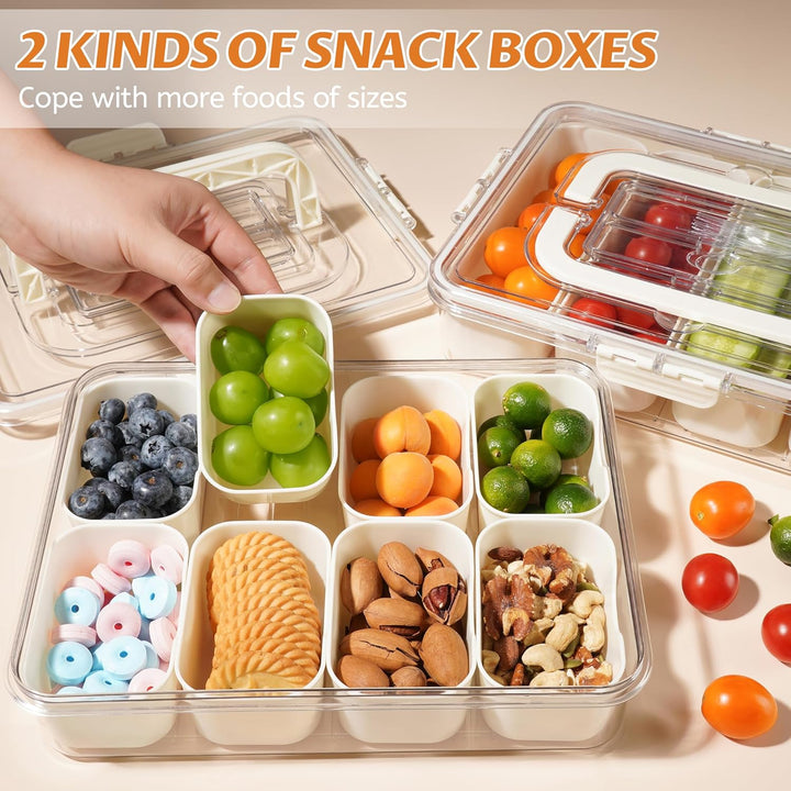 2er Set Snackbox mit Fächern – 8-Fach & 4-Fach,Snackbox mit Fächern mit Deckel & Griff, Tragbare pic