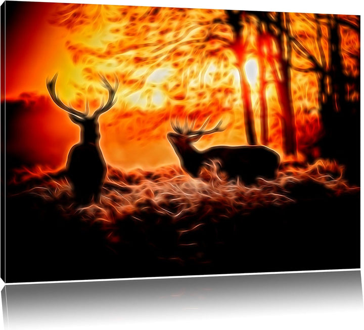 Dark Hirsch Rivalen kämpfen Deluxe Format: 100x70 cm auf Leinwand, XXL riesige Bilder fertig gerahmt