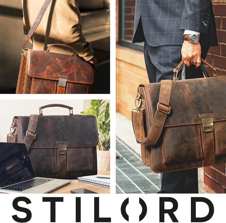STILORD 'Eros' Aktentasche Leder 15,6 Zoll Laptoptasche Business Umhängetasche Grosse Arbeitstasche
