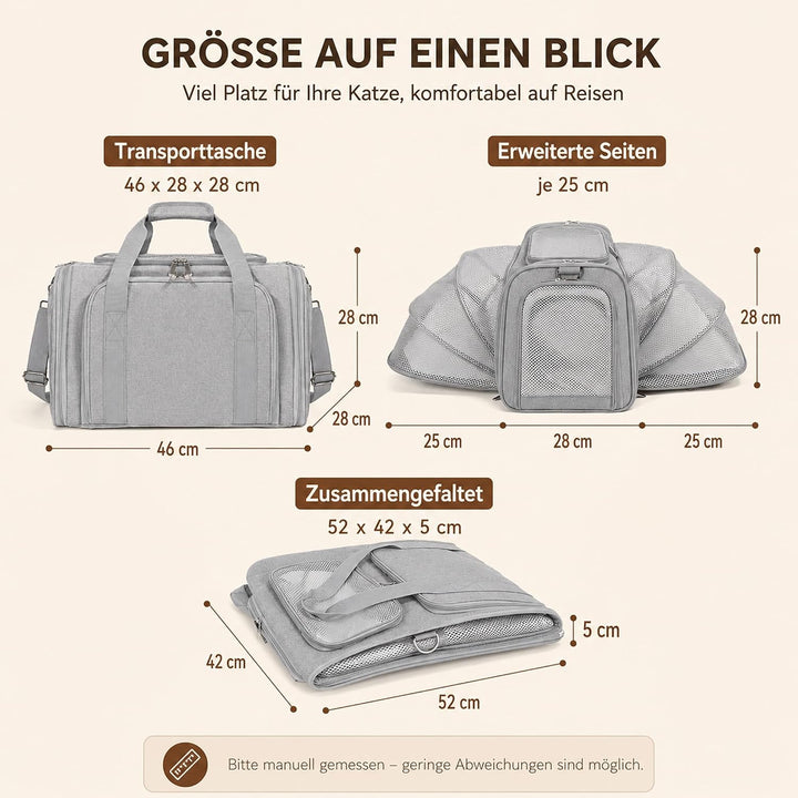 Katzentransportbox Erweiterbar, Faltbare Hundetasche für Kleine Hunde und Katzen, Atmungsaktive Haus