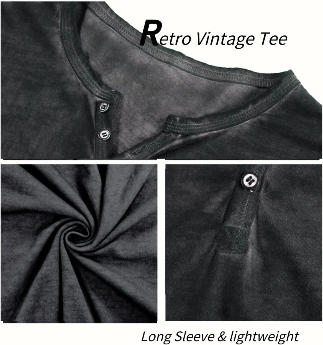 YawYews Henley Shirt Herren Langarm Langarmshirt Herren Longsleeve T Shirt Vintage Tshirt Baumwolle