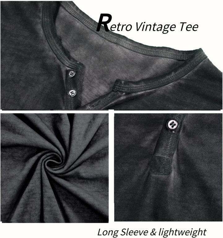 YawYews Henley Shirt Herren Langarm Langarmshirt Herren Longsleeve T Shirt Vintage Tshirt Baumwolle