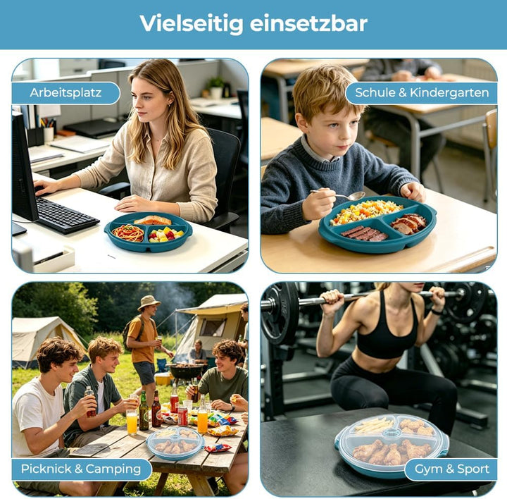 3er Set Mikrowellen Teller mit 3 Fach mit Belüftungsdeckel BPA frei, Vorrats Dose Aufbewahrung Gesch