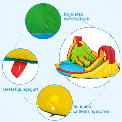 COSTWAY Hüpfburg aufblasbar mit 2 Rutschen, Wasserrutsche Spielpool, Springburg Wasserpark Planschbe
