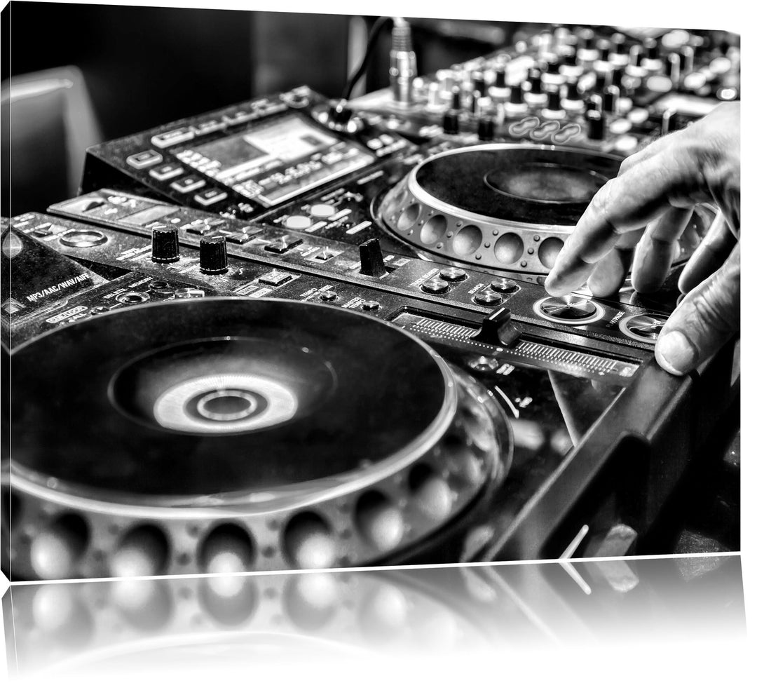 Pixxprint Modern beleuchteter DJ Pult als Leinwandbild/Grösse: 100x70 cm/Wandbild/Kunstdruck/fertig