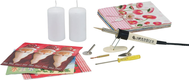 Pebaro 0277W Geschenkset zum Verzieren von Kerzen: Kerzenkolben, Minibügeleisen, Messingbürste, Schr
