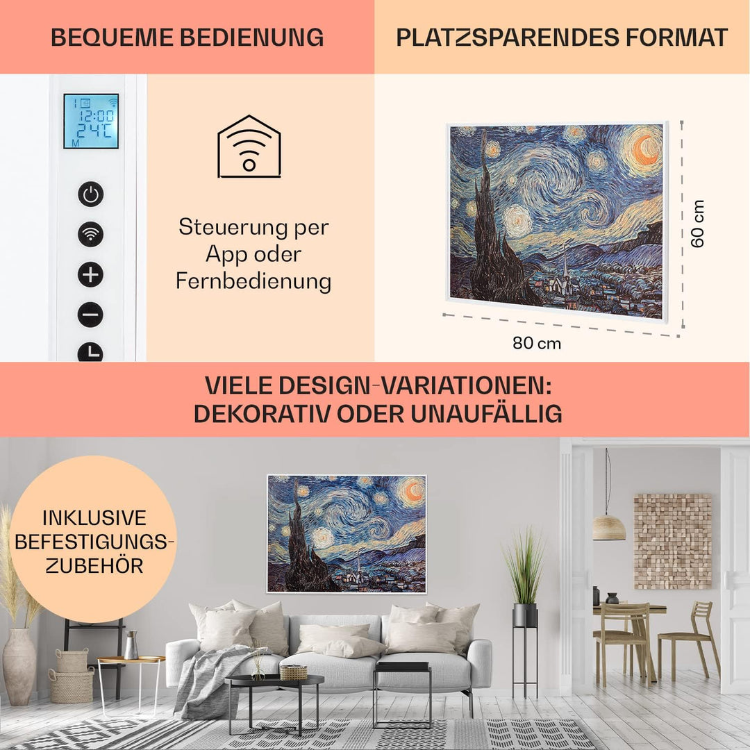 Klarstein Infrarotheizung mit Thermostat, 500W Elektroheizung, Smart Home Bild-Infrarotheizung zur W