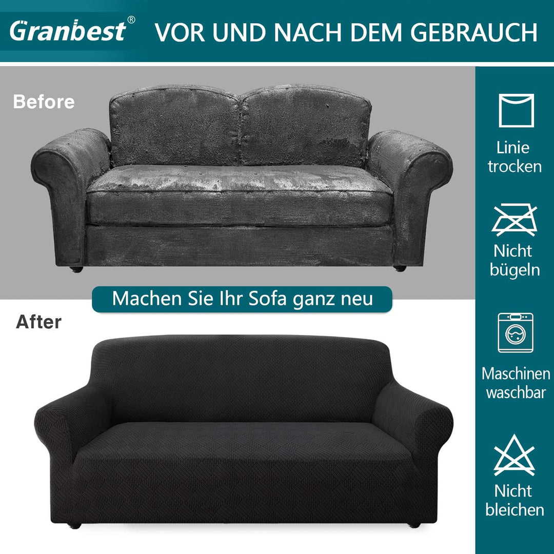 Granbest Stilvolle Rhombus Dicke Sofabezug 3 Sitzer Elastische Modestoffe Couchbezug rutschfest Sofa
