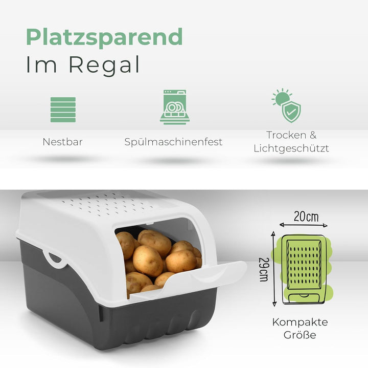 Novaliv Kartoffel Aufbewahrungsboxen Set | 3,5L + 5L + 9L | Weiss | Kartoffelboxen | Gemüseboxen sta