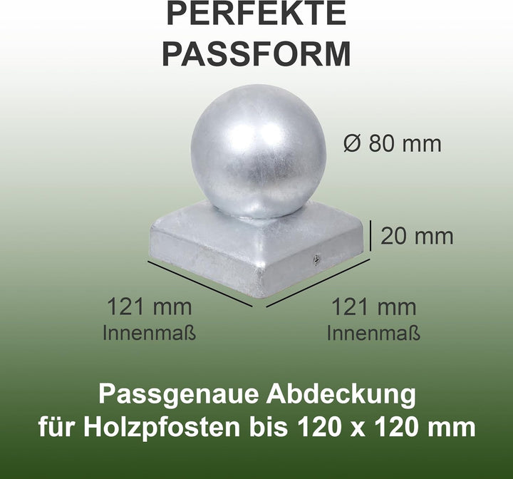 h2i 10x Pfostenkappen mit Kugel 121x121 mm verzinkt, Abdeckkappen für Holzpfosten, Abdeckung Pfosten
