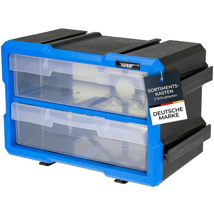 HMF Sortierbox für Kleinteile mit 2 Schubladen, erweiterbarer Sortimentskasten für Schrauben und Wer