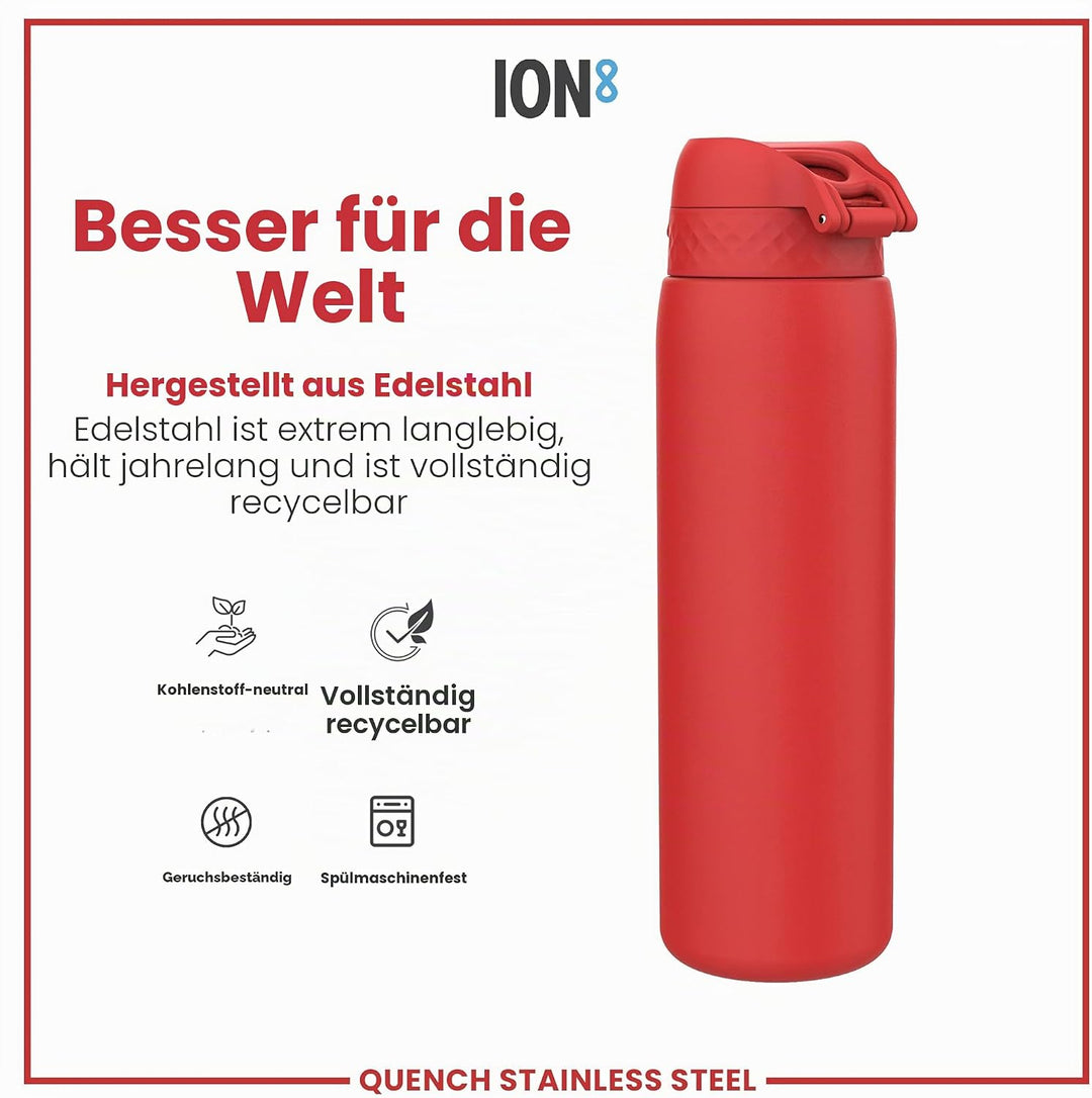 Ion8 1 Liter Edelstahl Trinkflasche, Auslaufsicher, Einhandöffnung, Sichere Verriegelung, Spülmaschi