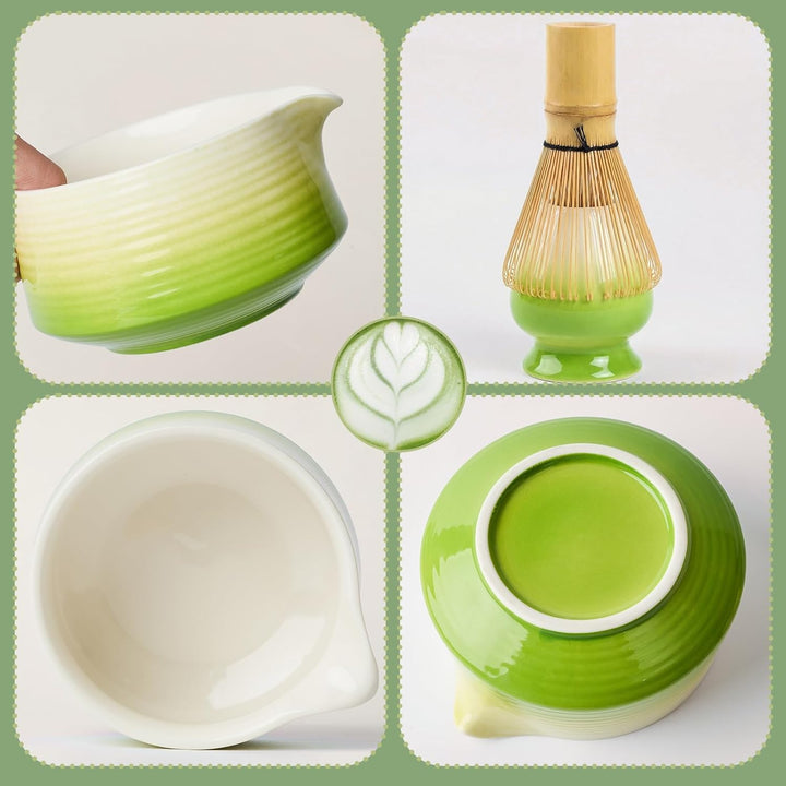 Matcha Set, Japanisches Matcha Set mit Keramikschale und Halter, Bambusbesen und Löffel, Edelstahlsi