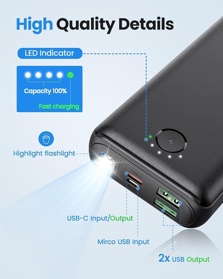Power Bank 27000mAh 22,5W Externer Akku PD20W USB C Powerbank, Tragbares Ladegerät Kompatibel mit Sm