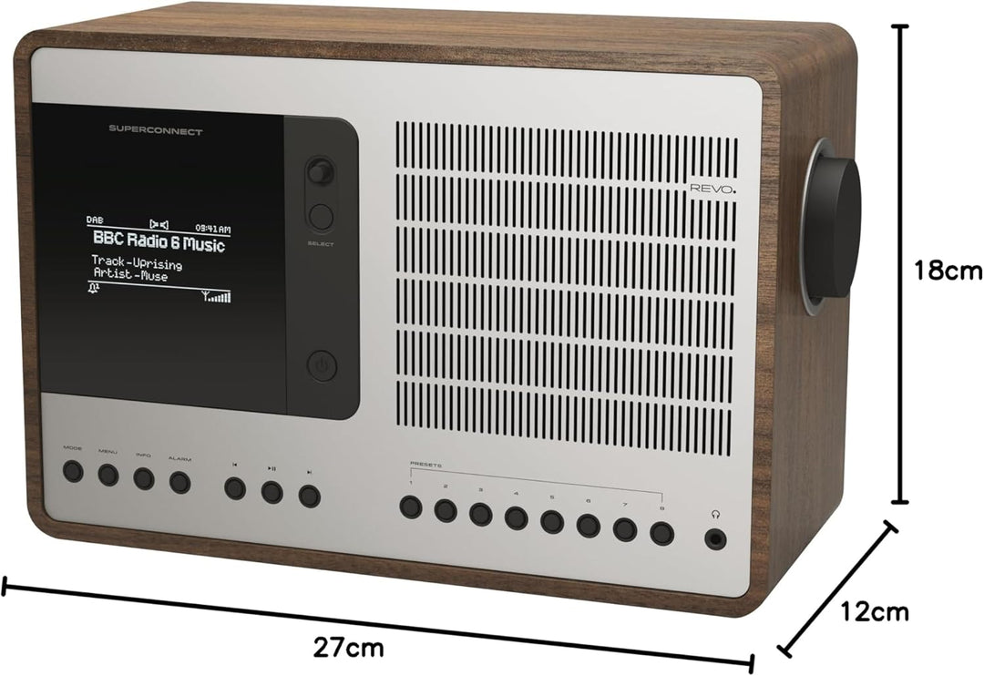 Revo SuperConnect Internet-/DAB+ Radio (Internet/DAB+/DAB/UKW,Spotify,WLAN,Aux In,Cinch-Out,Kopfhöre
