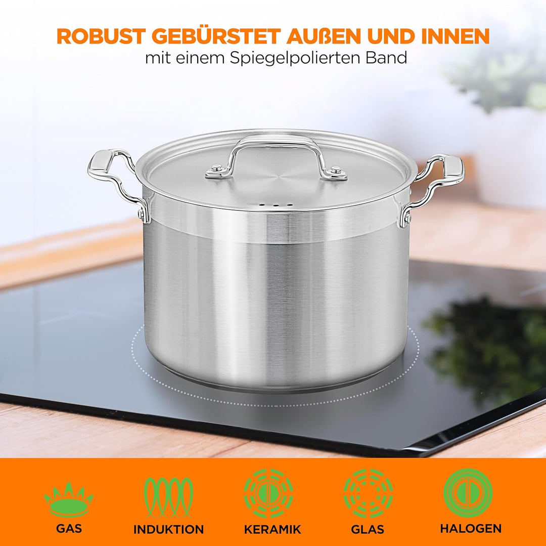 NutriChef 8 Liter Edelstahl-Topf - 18/8 Lebensmittelqualität Schwerer Grosser Suppentopf für Eintöpf