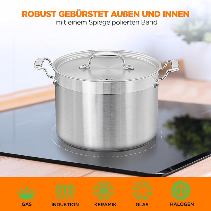 NutriChef 8 Liter Edelstahl-Topf - 18/8 Lebensmittelqualität Schwerer Grosser Suppentopf für Eintöpf