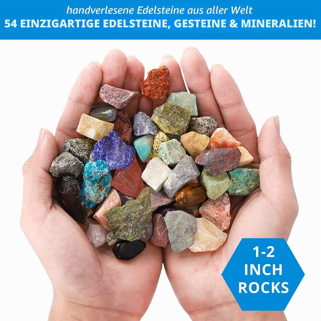 Rock and Mineral Collection Set, 54-teilig, pädagogische Edelsteine und Steine Kit mit Anleitung für