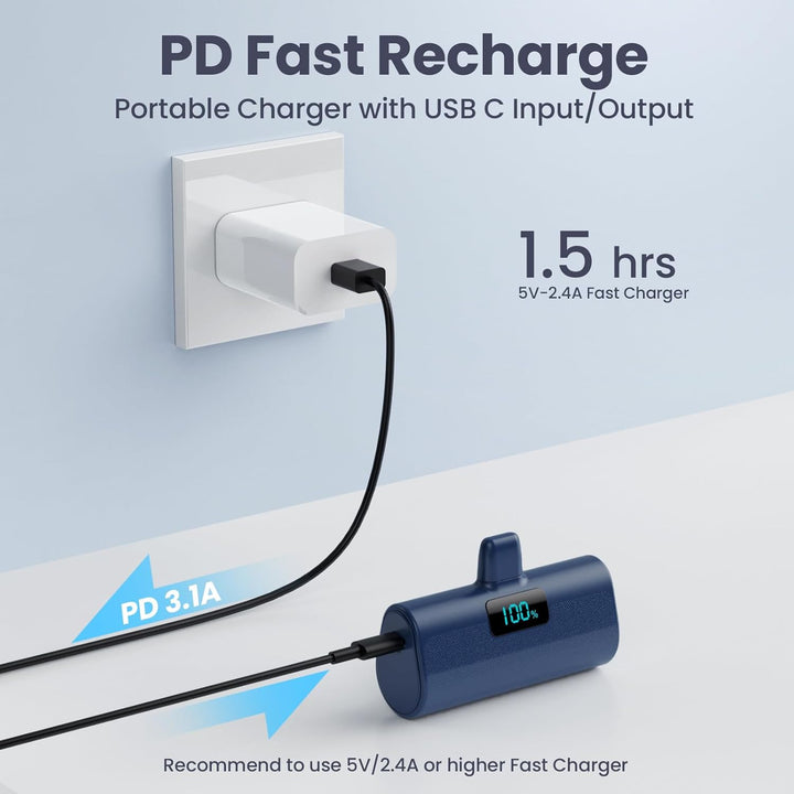 Mini Powerbank 5200mAh für iPhone, Klein Power Bank 20W PD 4.0A Schnellladefunktion Externer Akku, C