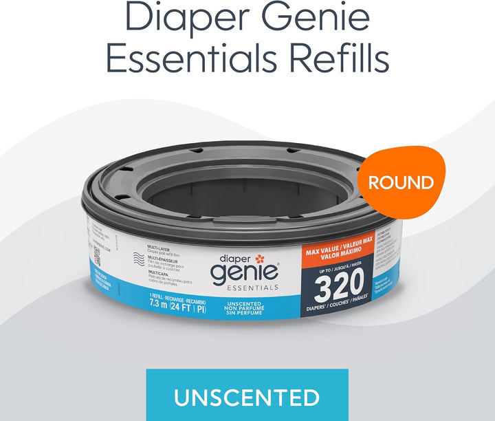 Diaper Genie Essentials Runde Nachfüllpackung, 4er-Pack, für bis zu 1280 Windeln für Neugeborene, mi