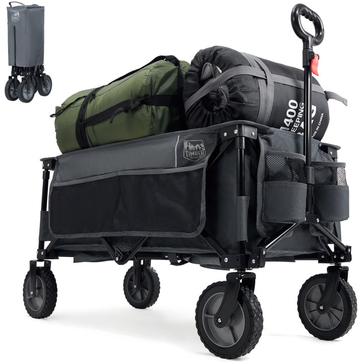 TIMBER RIDGE XXL Bollerwagen Faltbar Handwagen mit Seitentasche Getränkehalter verstellbarem Griff,