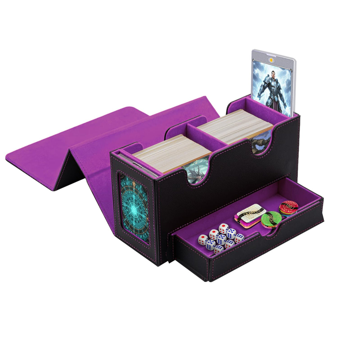 Doppelschicht Card Deck Box für MTG,Gathering Kartenbox mit Schaufenster und Würfelfach PU Leder Sta