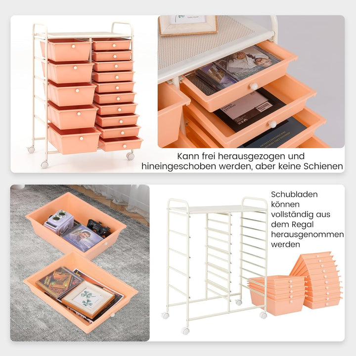 COSTWAY Rollwagen mit 12 stapelbaren Schubladen, Schubladenwagen Rollcontainer mit Metallgestell & A