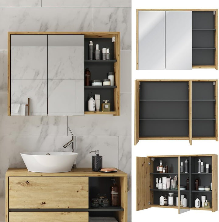 Vicco Bad Spiegelschrank Viola, Anthrazit/Eiche, 100 x 75 cm
